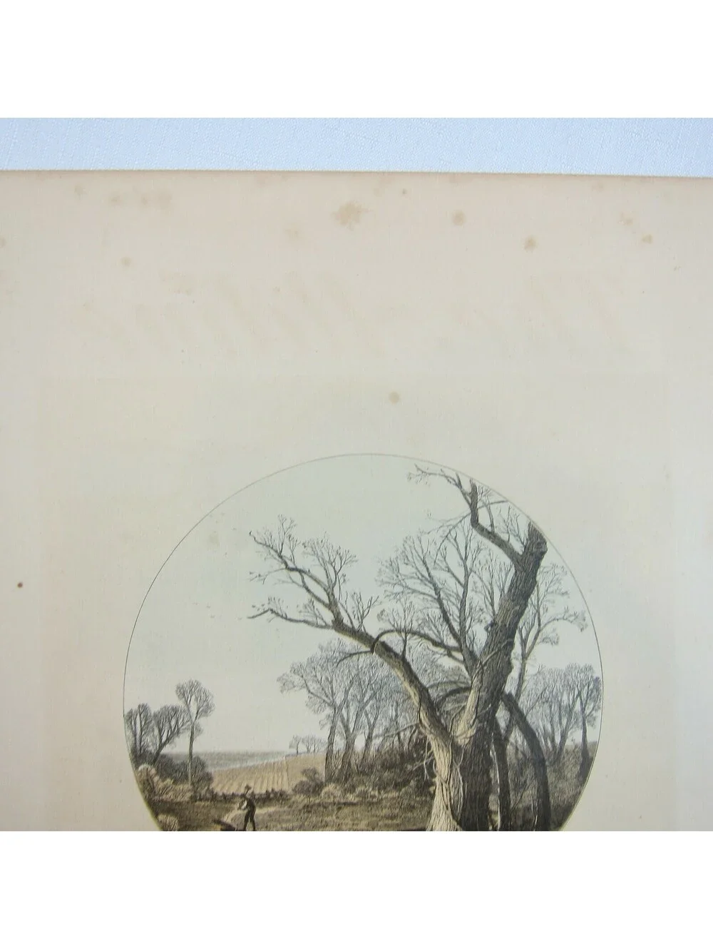 Antique 1870s Engraving Print The Aldine Farm & Stream in Autumn Fall Trees Poem